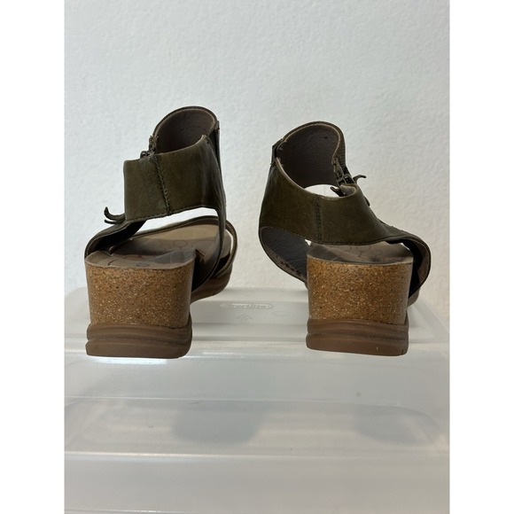 Bionica Palotina Green Leather Sandals Size 8 Ankle Wrap Side Zip Non Slip - Picture 4 of 7